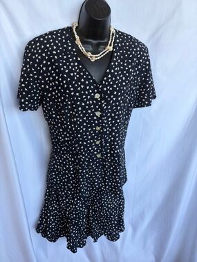Vintage RONNIE HELLER Navy & White Jacket & Ruffle Skirt Set sz 8, 18” PTP